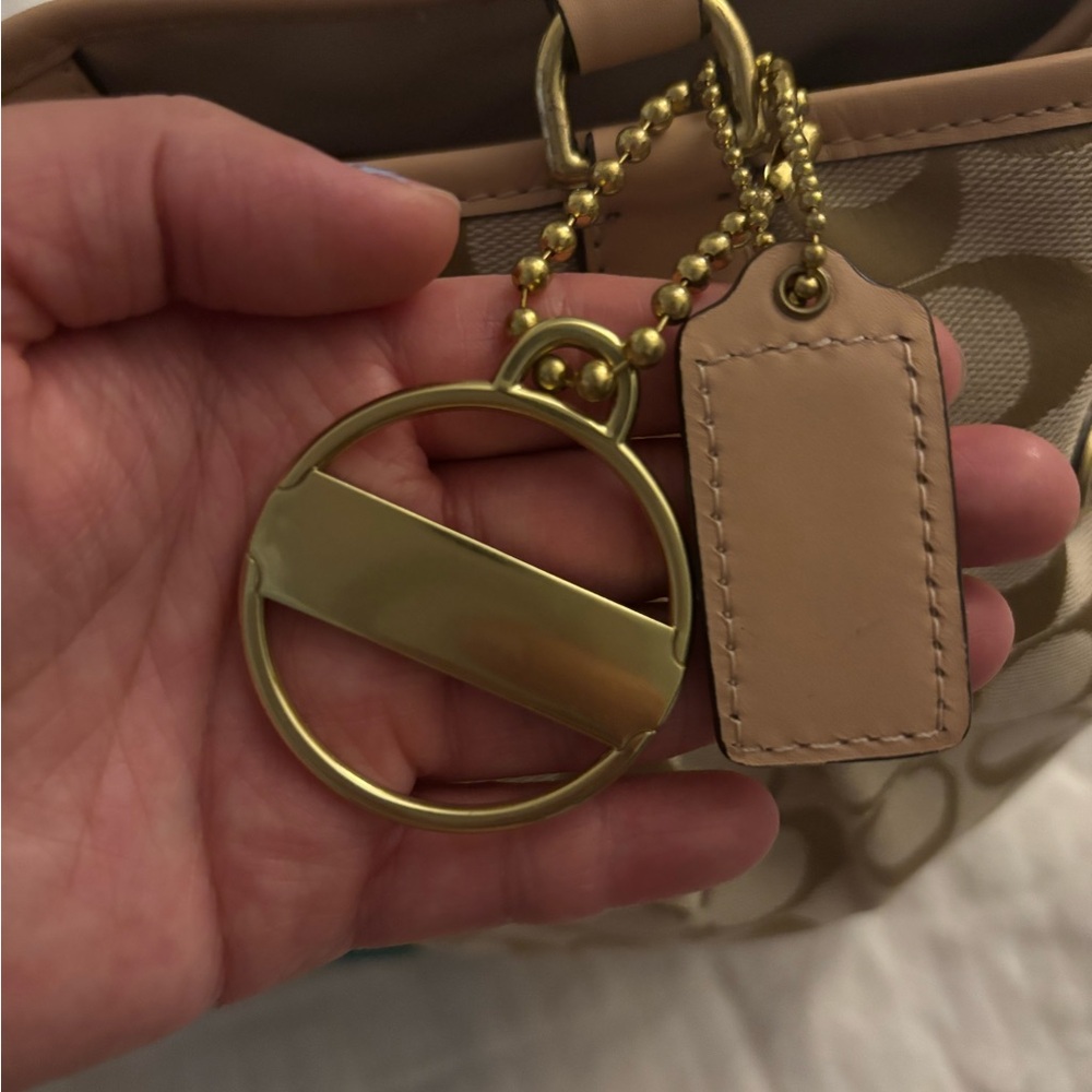 Coach Signature Khaki Tan with Green Stripe Drawstring Carryall (F28501) - Picture 10 of 10